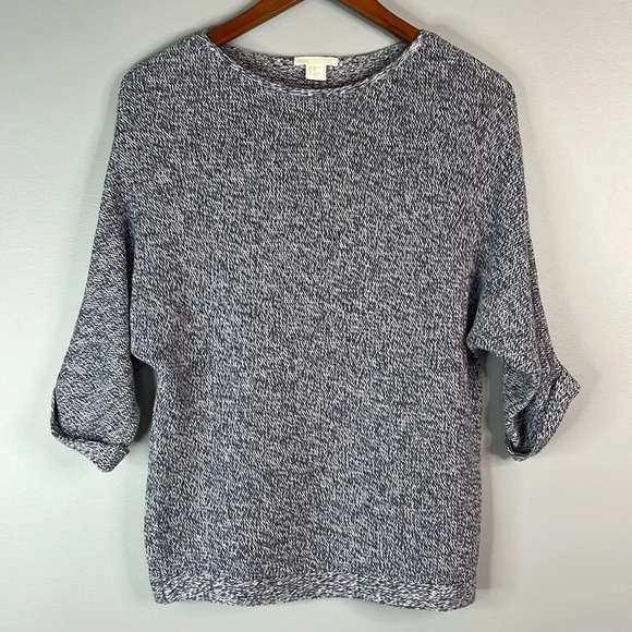 H&M Navy Marled Sweater Relaxed Fit 1/2 Dolman Sleeve Soft Cotton Coastal XS - Picture 11 of 11